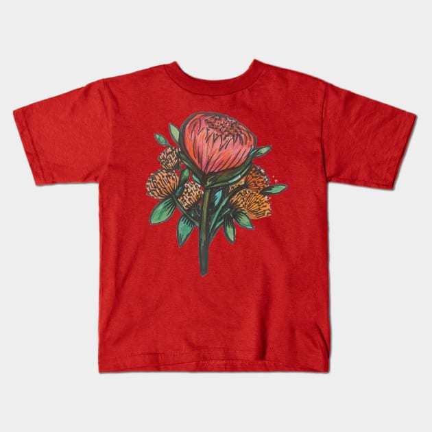 Pincushion Protea Kids T-Shirt by francesrosey